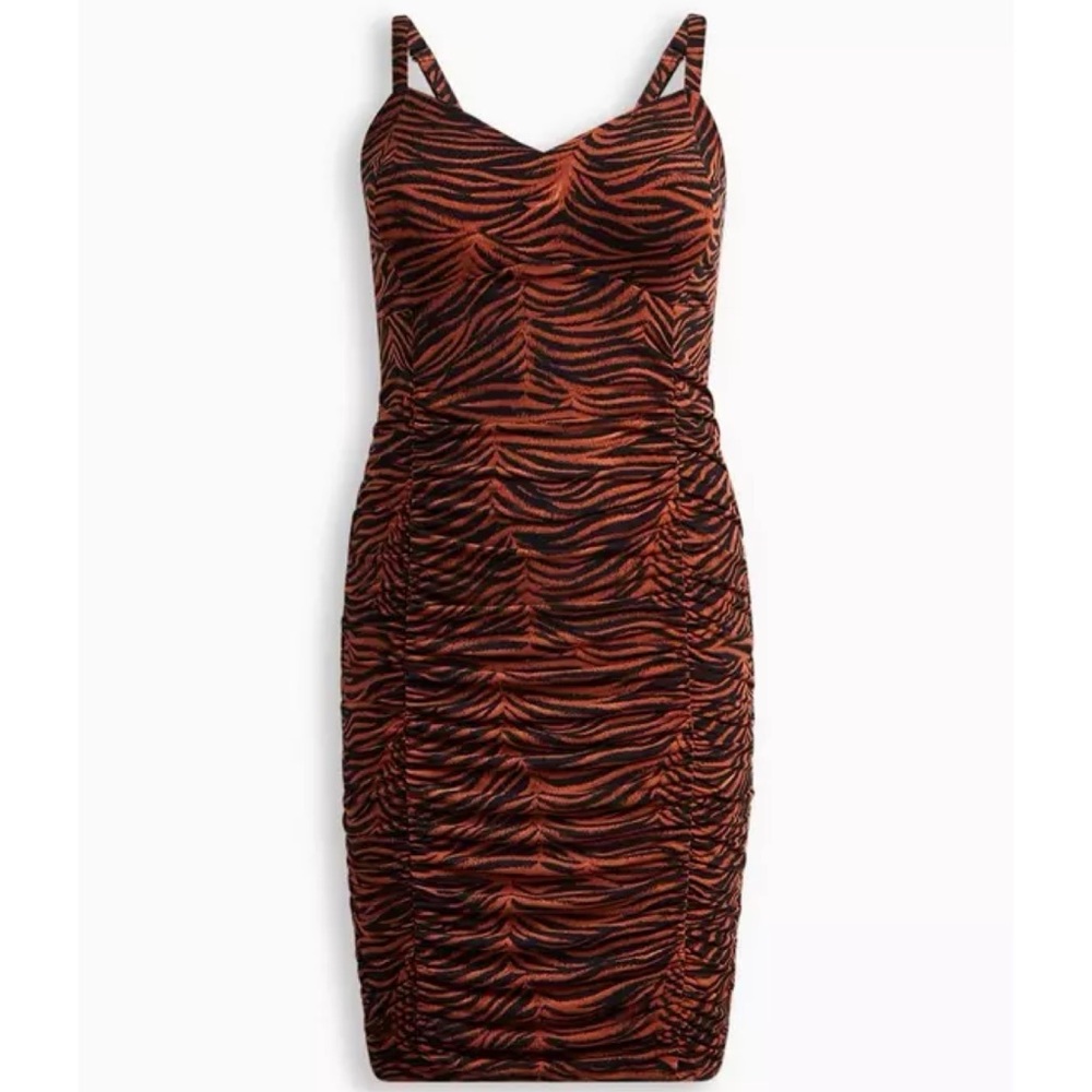 Torrid Tiger Animal Print Studio Knit Shirred Bodycon Dress 2X 18 20 - Picture 12 of 16